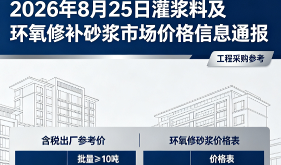 隆安2026年8月25日灌浆料及环氧修补砂浆市场价格信息通报